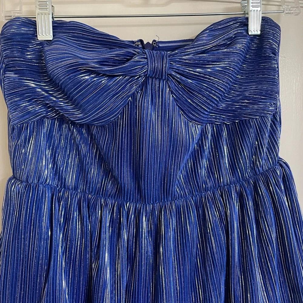 LOVERS + FRIENDS Mya Strapless Tiered Midi Dress Blue Metallic | Wedding Guest - Picture 6 of 11